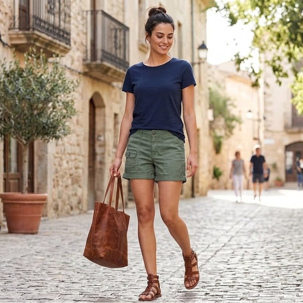 Time and Tru Olive Green Cargo Shorts with Utility Pockets